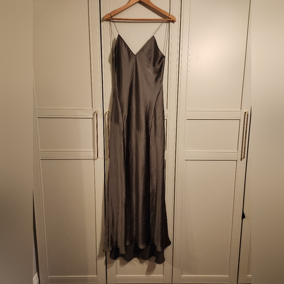Zara Gray Satin Slip Maxi Dress with Open Back and Spaghetti Straps BNWT - Picture 7 of 13